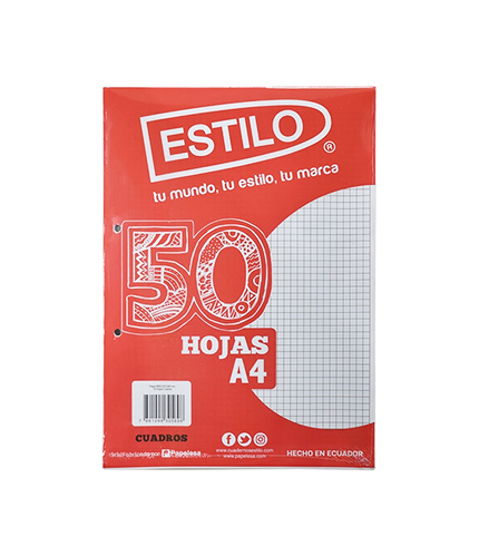 HOJAS A-4  ESTILO  CUADROS  500H  GRIS  (10)