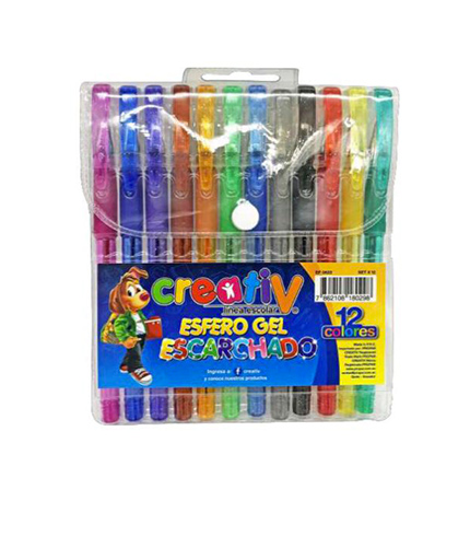 BOLIGRAFO GEL ESCARCHADO  X 12 COL. CREATIVE