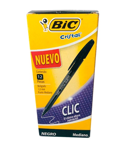 BOLIGRAFO BIC CRISTAL CLIC RETRACTIL NEGRO (12) 1 BOLIGRAFO BIC CRISTAL CLIC RETRACTIL NEGRO (12)