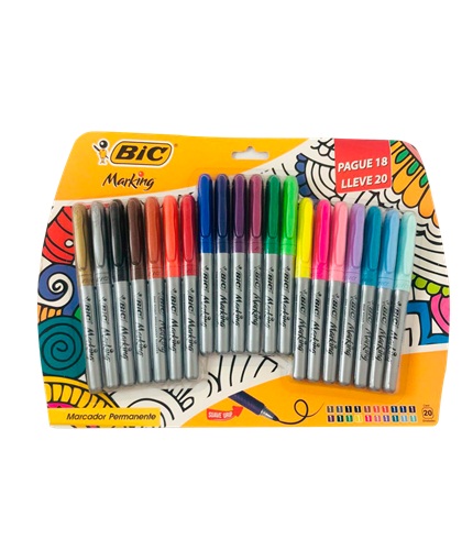 MARCADOR BIC PERM MARCADOR BIC PERM. P/F GRIP BLIST/paga 18 lleva 20