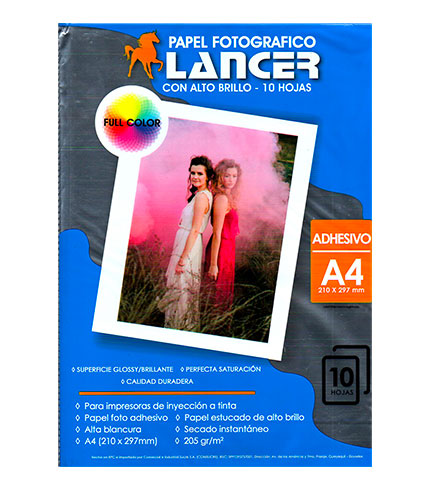 PAPEL FOTOGRAFICO LANC X 10H 205G ADHESIVO A-4